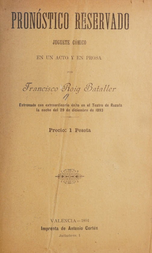 Pronóstico reservado juguete cómico en un acto y en prosa