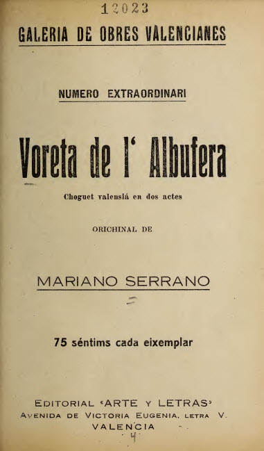 Voreta de l'Albufera : choguet en dos actes y en pròsa rimá