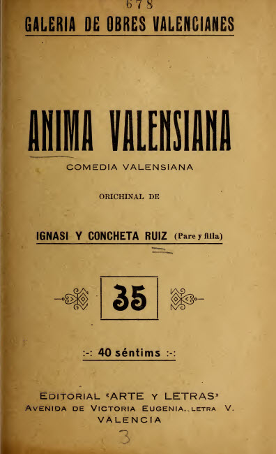 Anima valensiana : comedia valensiana en un acte y en prosa