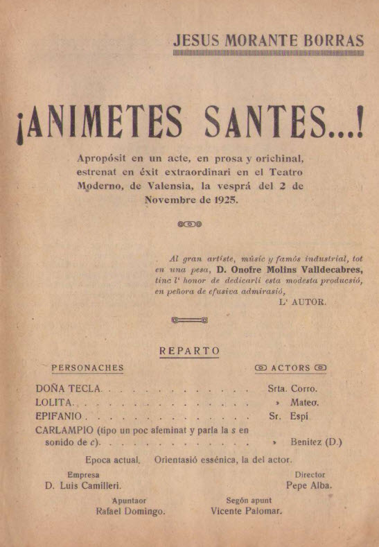 ¡Animetes santes…! Apropósit en un acte, en prosa y orichinal