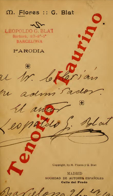 Tenorio taurino : parodia satírico-taurina en un acto y dos cuadros