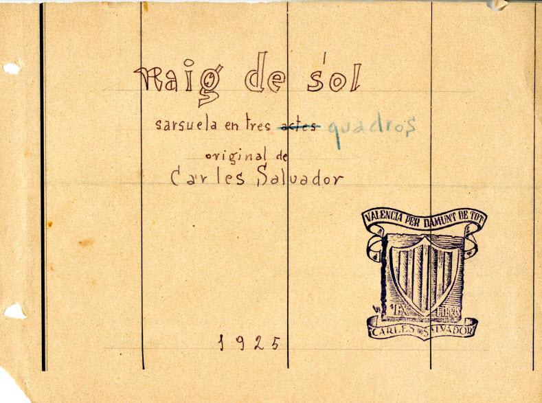 Raig de sol : sarsuela en tres quadros (Obra inèdita)