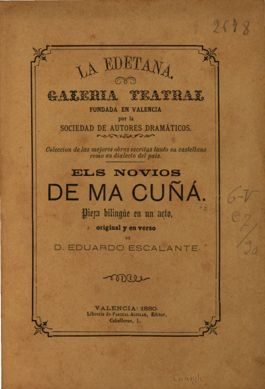 Els Novios de ma cuña: pieza bilingüe en un acto original y en verso